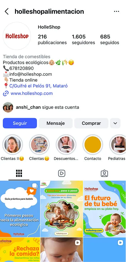 Ejemplo de perfil de Instagram para marcas y negocios