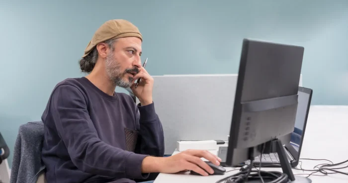 man-talking-to-the-phone-using-computer-in-a-co-wo